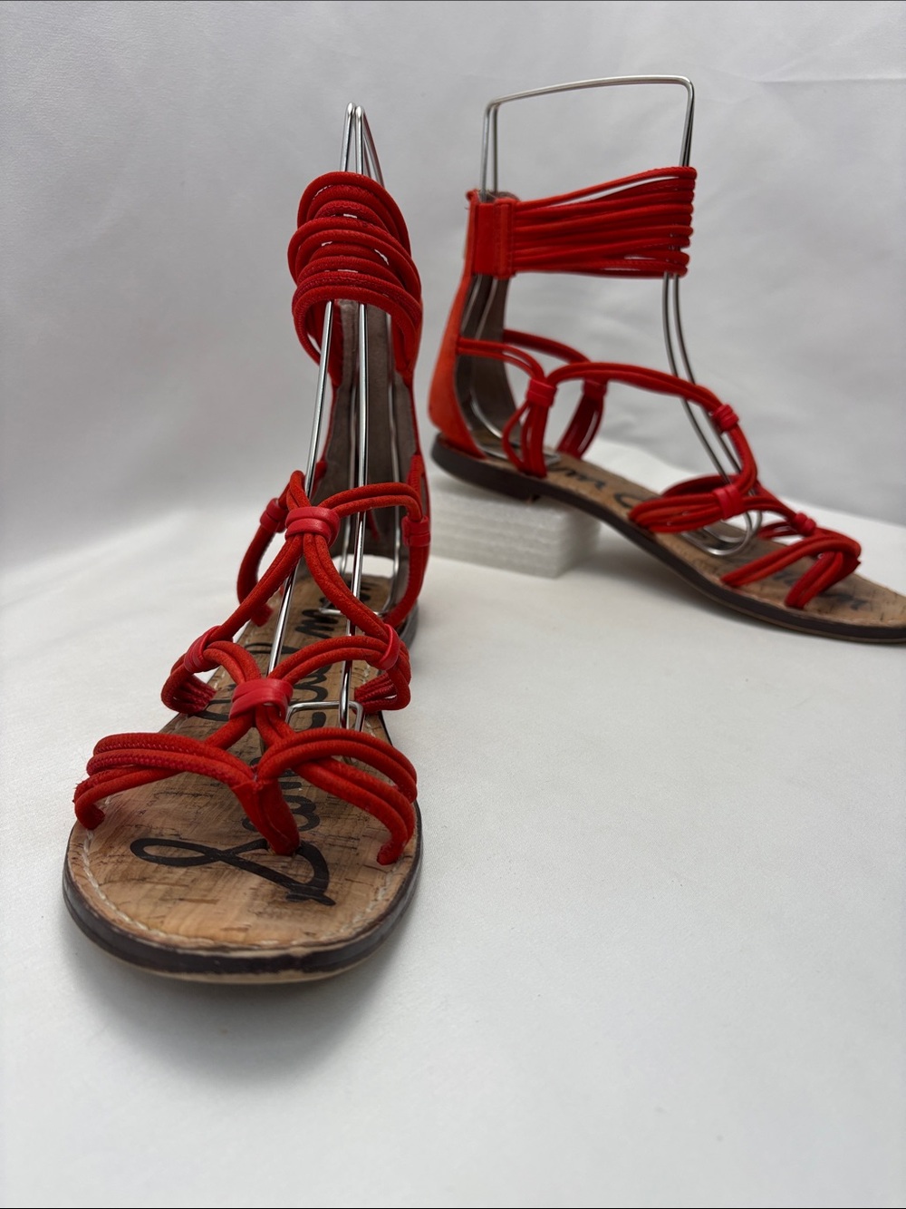 Sam Edelman Women’s 7 Red Gianni Strappy Ankle-Wrap Flat Sandals #411